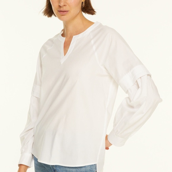 Harshman Callet Blouse White Long Sleeve Cotton Relaxed Fit - Size Small NWT - Picture 2 of 7
